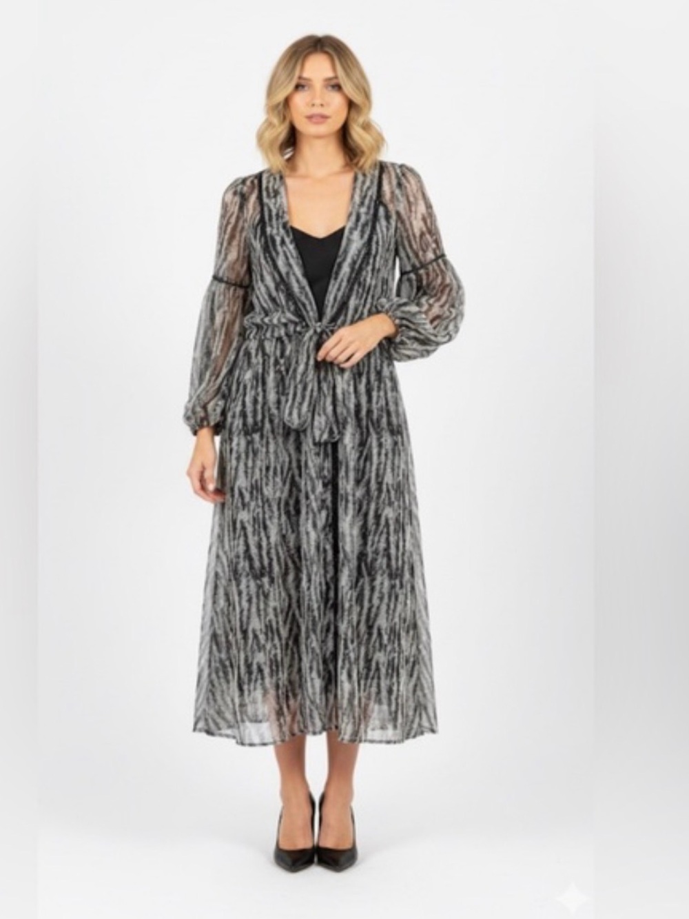 Express Sheer Metallic Zebra Print Maxi Robe Dress / Cover-Up   -  size M/L
